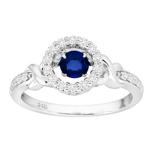 7/8 ct Created Blue & White Sapphire Floater Halo Ring in Sterling Silver