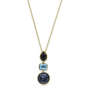 Ippolita 18KT Rock Candy Large 3 Stone Steel Blue Pendant Necklace $2595 New