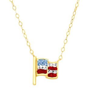 Crystaluxe Teeny Tiny American Flag Necklace with Swarovski Crystals in 10K Gold