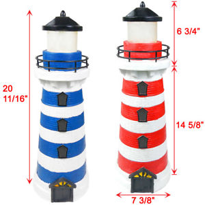 2 Red / Blue Outdoor Garden Solar 2 Amber LEDs Lighthouse Light Post Path Lawn