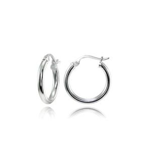 Sterling Silver 2mm High Polished Round Hoop Earrings