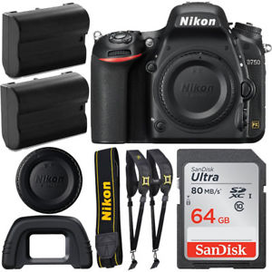 Nikon D750 24MP FX-format Digital SLR Camera + 64gb + Dual Strap Battery Bundle