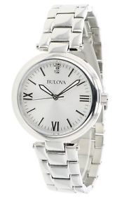 Bulova Women's Quartz 96P151 Crystal Accent Silver-Tone Bracelet 30mm Watch