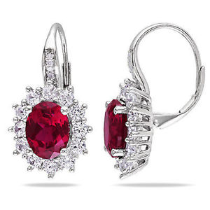 Sterling Silver 8.1 Ct TW Diamond & Ruby White Sapphire Leverback Earrings GH I3
