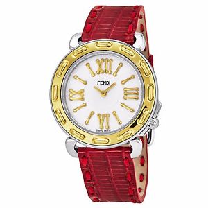 Fendi Women's Selleria MOP Dial Red Leather Strap Quartz Watch F8001345H0.TSN7