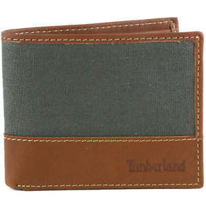 Timberland Mens Passcase Wallet Canvas & Leather Trim Bifold ID Card Case Holder