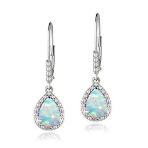 Sterling Silver Simulated White Opal Teardrop Dangle Leverback Earrings