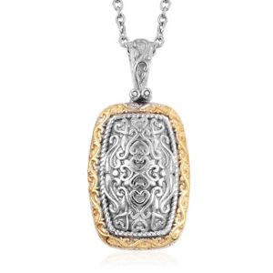 14K Yellow Gold and Platinum Over Silver Pendant with Stainless Steel Chain 20"