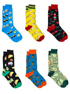 Men's Food Novelty Socks Size 10-13 Sushi Avocado Pineapples Tacos Breakfast