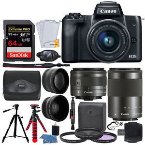 Canon EOS M50 Mirrorless Camera + EF-M 15-45mm & 55-200mm Lenses + 64GB + More!