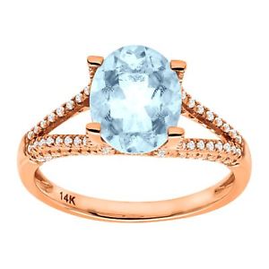 2 1/5 ct Natural Aquamarine & 1/4 ct Diamond Ring in 14K Rose Gold