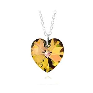 925 Sterling Silver Citrine Swarovski Elements Heart Necklace