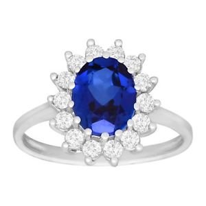 3 1/6 ct Created Blue & White Sapphire Ring in 10K White Gold