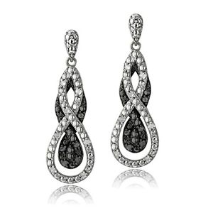 1/4 Ct Black & White Diamond Intertwining Infinity Dangle Earrings in Brass