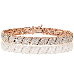 18K Rose Gold Tone 0.25ct Natural Diamond Wave Link Tennis Bracelet in Brass