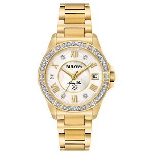 Bulova Marine Star Women's 98R235 Quartz Diamond Accents Gold-Tone 32mm Watch