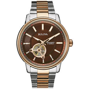 Bulova Men's 98A140 Automatic Skeleton Window Rose Gold and Silver 45mm Watch