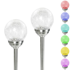 6 Large Stainless Steel Solar Crackle Glass Ball Path Lights Color Changing LED