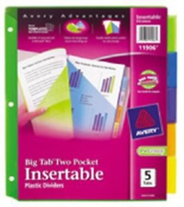 Avery 11906 Big Tab Two Pocket Assorted Colors Dividers 5 Count