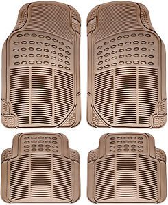 Car Floor Mats for All Weather Rubber 4pc Set Semi Custom Fit Heavy Duty Beige