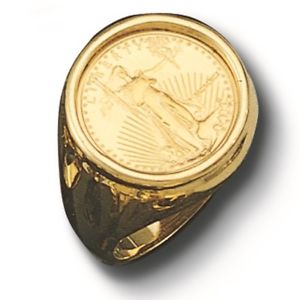 22K FINE GOLD 1/10 OZ US LIBERTY COIN in 14k gold Ring 20 MM