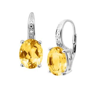 4 ct Natural Citrine Earrings with Diamonds in Sterling Silver