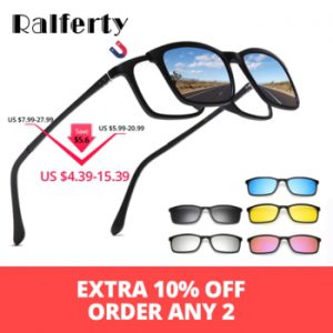 Ralferty Polarized Sunglasses Men Women 5 In 1 Magnetic Clip On Glasses TR90 Optical Prescription Eyewear Frames Eyeglass 8803