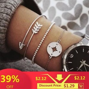 DIEZI Vintage compass Charm Bracelets Bangles For Women Fashion Silver Color Boho Chain Bracelets Sets Jewelry Party Gifts