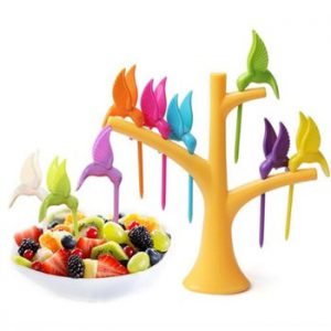 1Set Trees 6 forks bird tree Fruit Fork Creative Fruit Fork Toothpick Holder For Party Home Decor Hall Fork Kitchen Accessories