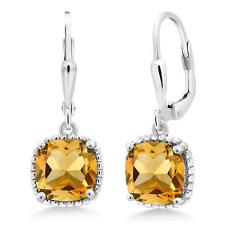 6.00 Ct Cushion Yellow Citrine 925 Sterling Silver Dangling Earrings