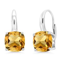 6.00 Ct Cushion Yellow Citrine 925 Sterling Silver Earrings