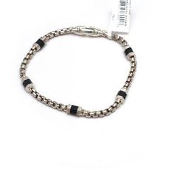 NWT DAVID YURMAN Men's Box Chain Hex Station Silver & Rubber 8.25" Bracelet Med