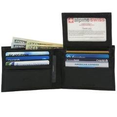 Alpine Swiss Men’s Wallet Genuine Leather Divided Bill Section Flipout ID Bifold