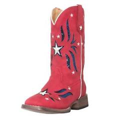 Children Western Kids Cowboy Boot | Star Glitter Red Americana Flag for Girls by