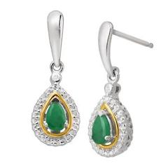 3/8 ct Natural Emerald Drop Earrings with Diamonds in Silver & 14K Gold