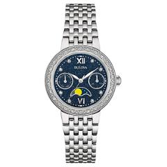 Bulova Women's 96R210 Diamond Accents Moon Phase Silver-Tone 31.5mm Watch