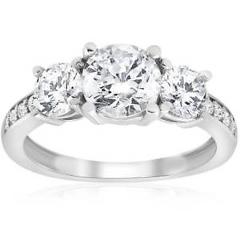 1 3/4ct Three-Stone Round Diamond Engagement 3 Stone Ring 14K White Gold