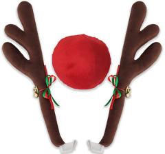 2 Reindeer Antlers Red Nose Christmas for Truck SUV Van Car Costume Window Décor