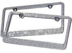 Metal License Plate Frame Bling RhineStone Chrome Crystal Diamond Glitter 2pc -C