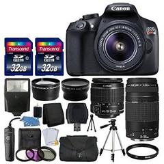 Canon EOS Rebel T6 / 1300D DSLR Camera + 18-55mm IS + 75-300mm Lens 64GB Top Kit