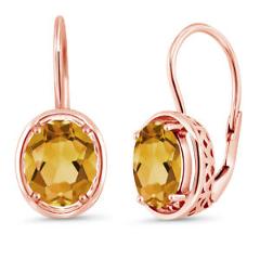 3.00 Ct Oval Yellow Citrine 18K Rose Gold Plated Silver Dangle Earrings