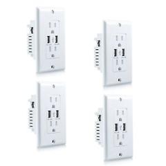 ORA Dual 2.4a 2-Port USB Wall Outlet & Conventional Wall Socket - 4-Pack