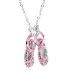 Crystaluxe Ballet Shoes Pendant with Pink Swarovski Crystals in Sterling Silver