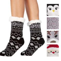 Charter Club NEW Women's Holiday Christmas Sherpa Fleece Gripper Slipper Socks