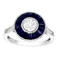 1 5/8 ct Blue & White Created Sapphire Radial Ring in Sterling Silver