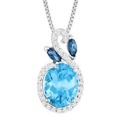 3 1/2 ct Natural Multi-Blue & White Topaz Pendant in Sterling Silver