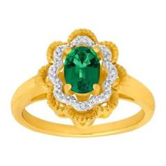 7/8 ct Created Emerald Ring with Diamonds in 14K Gold-Plated Sterling Silver