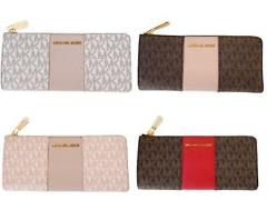 Michael Kors Jet set Travel 3/4 Zip Continental Wallet Vanilla Brown Pink Fawn