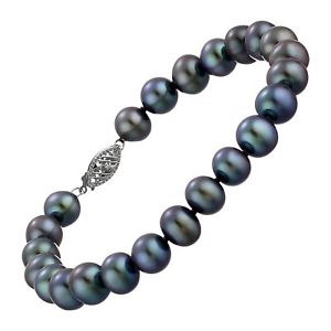 Honora 8-9 mm Black Freshwater Pearl Strand Bracelet in 14K White Gold