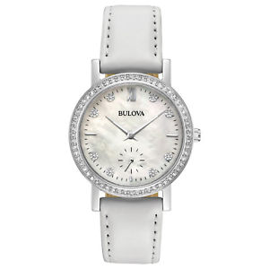 Bulova Women's 96L245 Quartz Crystal Accents White Leather Strap 32mm Watch